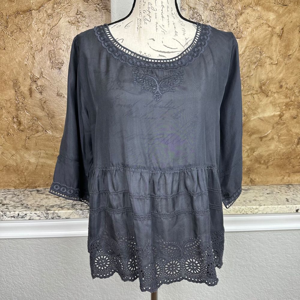 VINTAGE Johnny Was light blue/gray SILK TUNIC